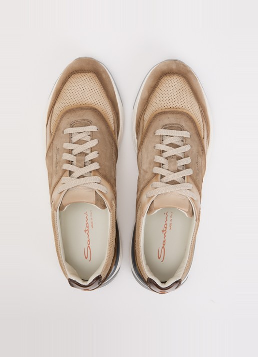 Santoni Innova-NEX sneaker van leer - detail 3 lichtbruin