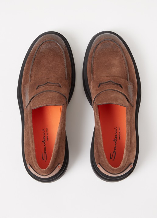 Santoni Loafer van suéde  - detail 3 bruin