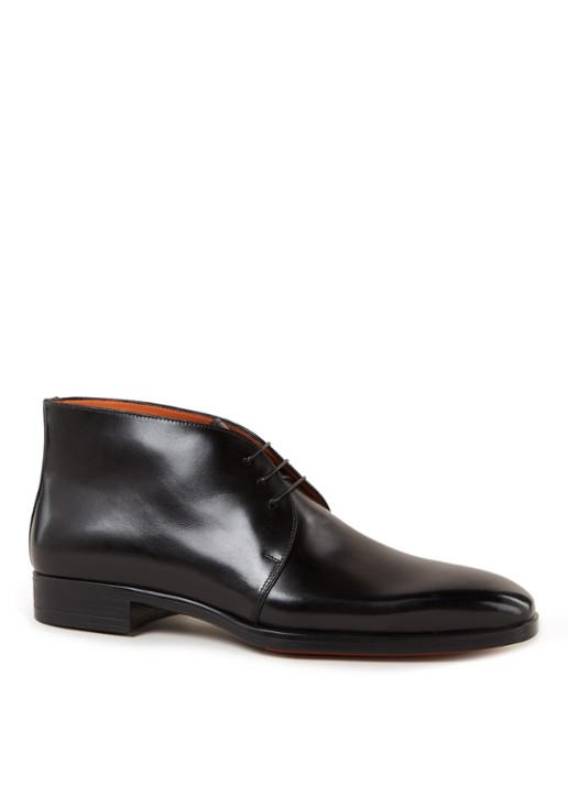 Santoni Mosley veterschoen van kalfsleer met lakfinish - voorkant zwart
