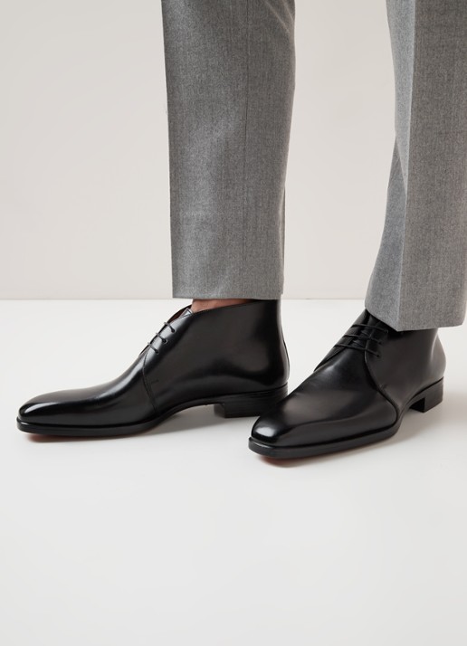 Santoni Mosley veterschoen van kalfsleer met lakfinish - voorkant 2 zwart