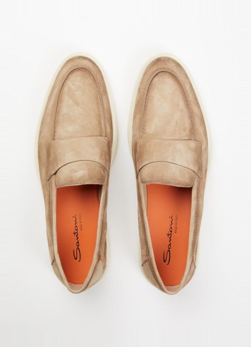 Santoni Revolve loafer van suède - detail 4 beige