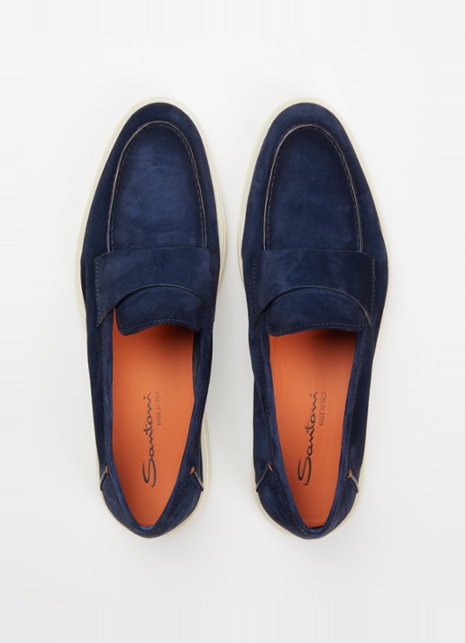 Santoni Revolve loafer van suède - detail 4 royalblauw