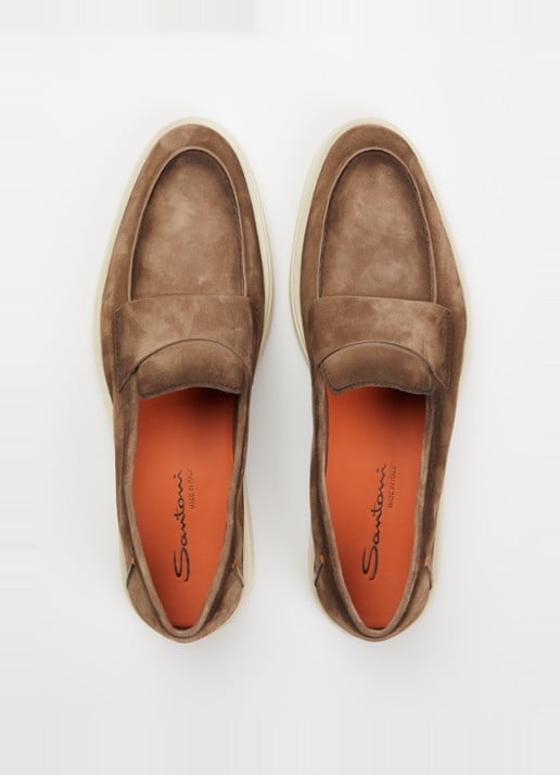 Santoni Revolve loafer van suède - detail 3 bruin
