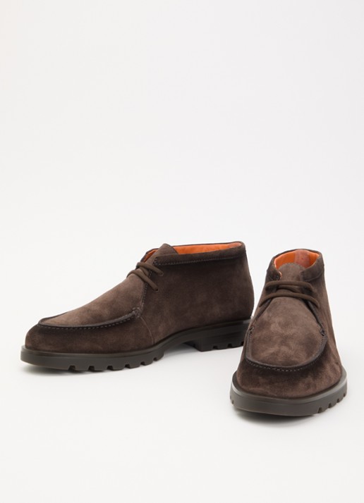 Santoni Rock casual veterschoen van suède - detail 3 donkerbruin