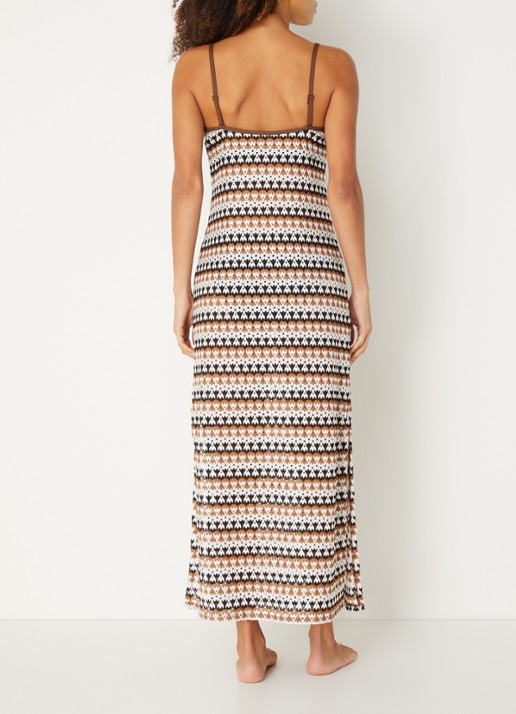 Sarda Biles maxi strandjurk van crochet met print - achterkant 2 zand