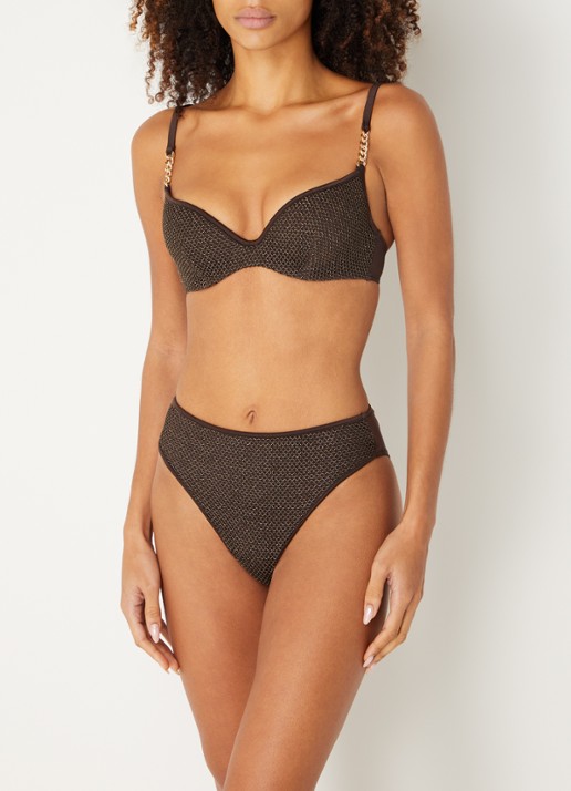 Sarda Janja high waisted bikinislip met lurex - voorkant 2 donkerbruin