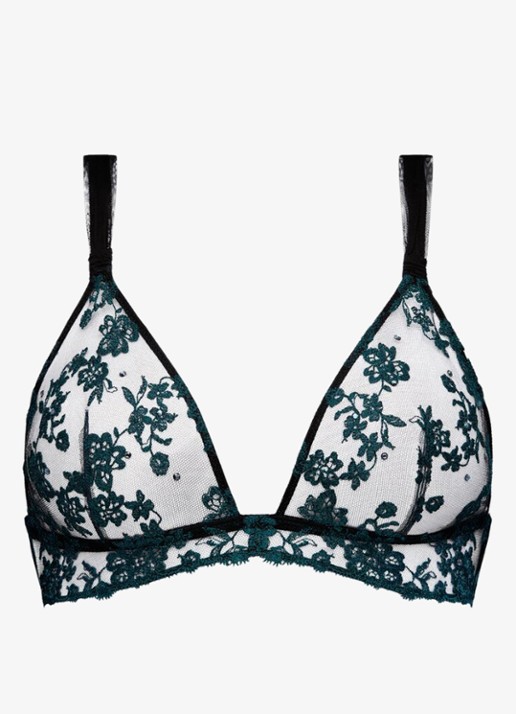 Sarda Lethi bralette van mesh met bloemborduring - voorkant 2 zwart
