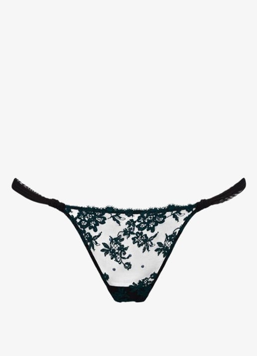 Sarda Lethi string van mesh met bloemborduring - voorkant 3 zwart