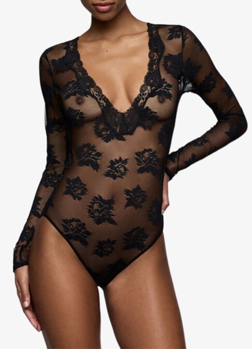 Sarda Mayela body van mesh met bloemborduring