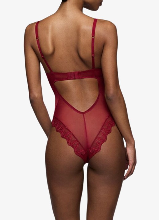 Sarda Nasim body van mesh met borduring - achterkant donkerrood