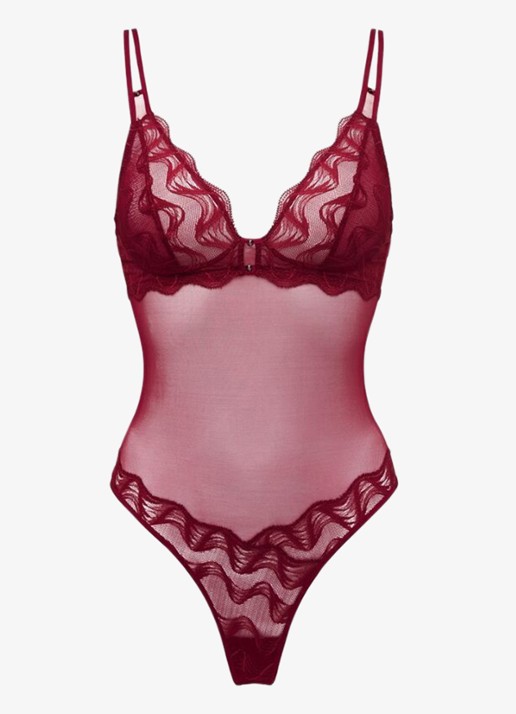 Sarda Nasim body van mesh met borduring - voorkant 2 donkerrood