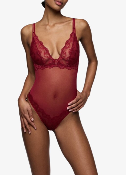 Sarda Nasim body van mesh met borduring - voorkant 3 donkerrood