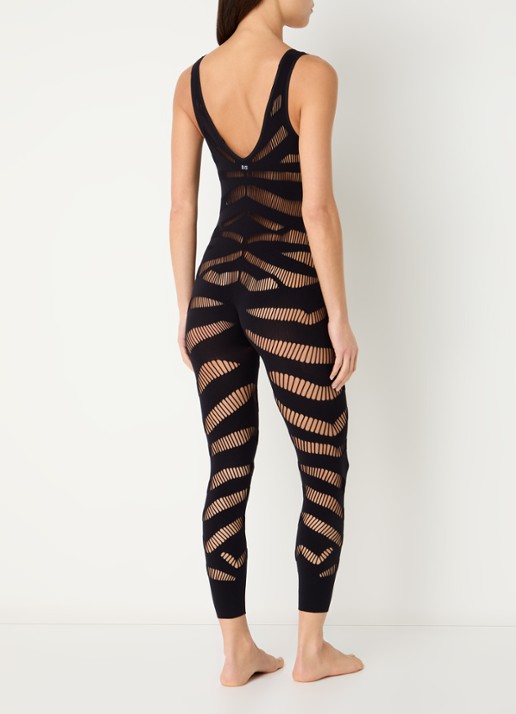 Sarda Rojas skinny fit jumpsuit met opengewerkt dessin - achterkant zwart