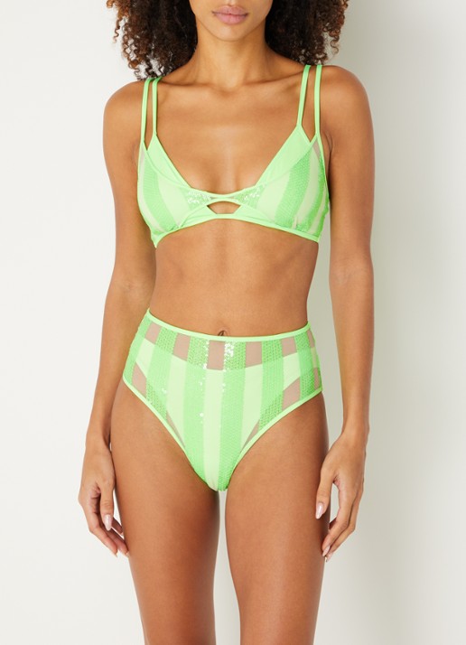 Sarda Sha hipster bikinislip met overlay van mesh - voorkant 5 neongroen