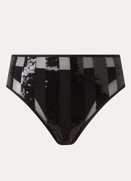Sarda Sha hipster bikinislip met overlay van mesh - voorkant 4 zwart