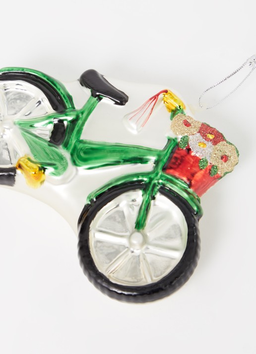 Sass & Belle Flower Basket Bicycle kersthanger 10 cm - detail 3 groen