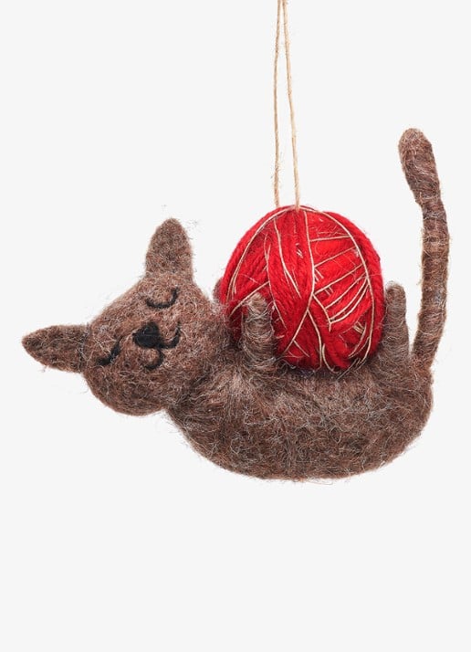 Sass & Belle Kat met Wol kersthanger 8 cm