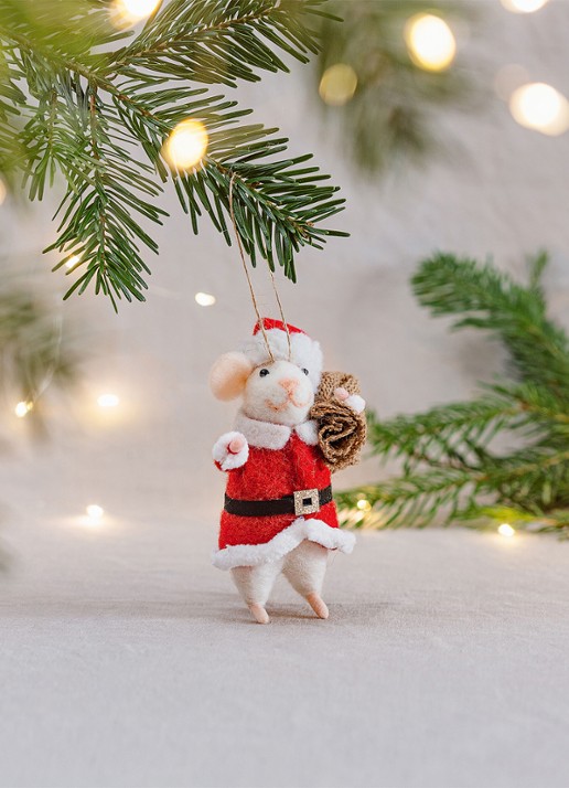 Sass & Belle Kerst Muis kersthanger 6 cm - voorkant 2 rood