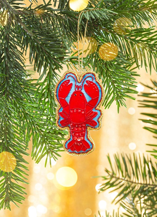 Sass & Belle Kreeft kersthanger 11 cm - voorkant 2 rood