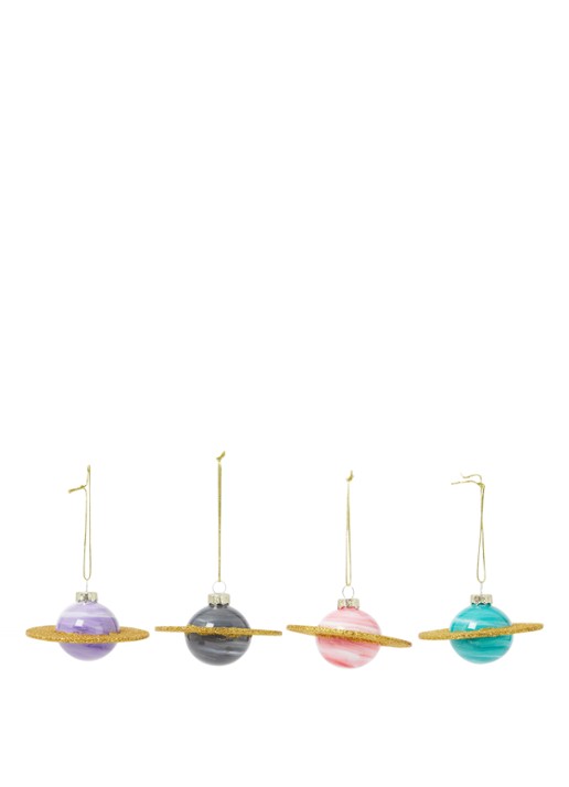 Sass & Belle Mini Planets kersthanger set van 4 - voorkant multicolor