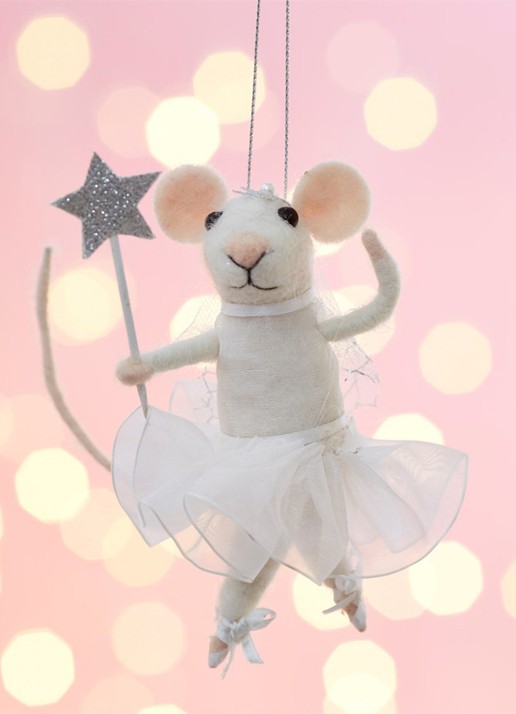 Sass & Belle Muis Fee kersthanger 11,3 cm - voorkant 2 wit