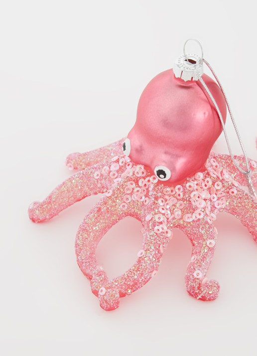 Sass & Belle Pink Glitter Octopus Shaped Bauble 12,5 cm - detail roze