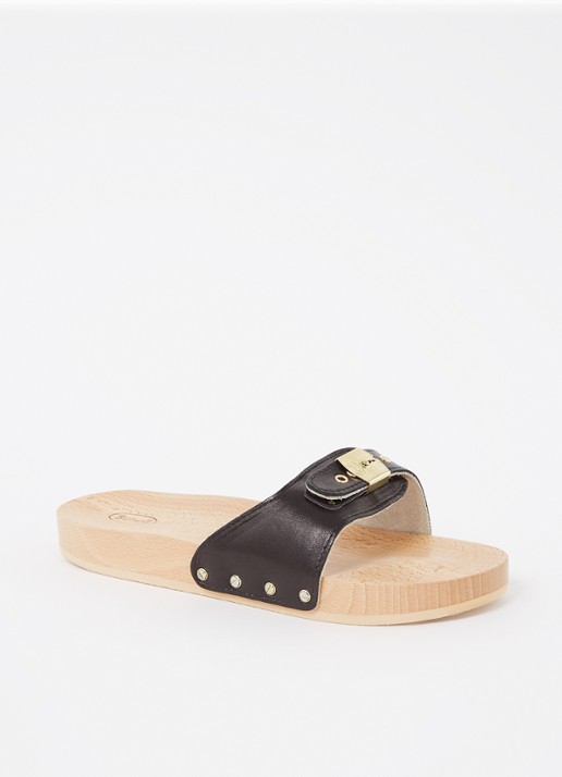 Scholl Persura slipper van leer - voorkant 5 zwart