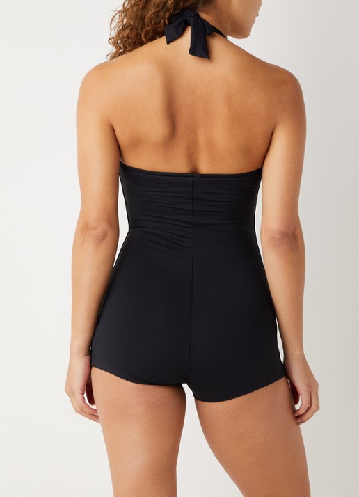 Seafolly Boyleg voorgevormd badpak met plooidetail - achterkant zwart