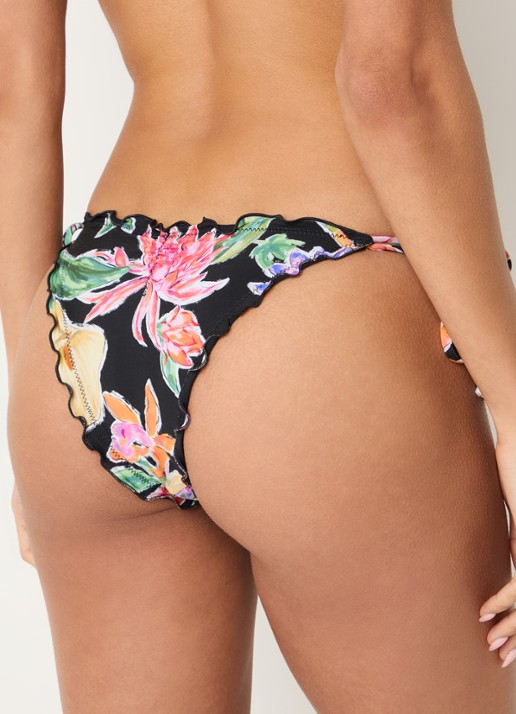 Seafolly Brazilian bikinislip met bloemenprint - achterkant zwart