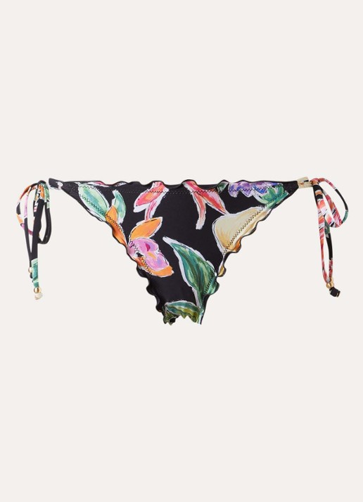 Seafolly Brazilian bikinislip met bloemenprint - voorkant 2 zwart