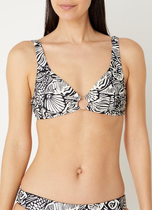Seafolly C Shells voorgevormde bikinitop met uitneembare vulling en print - voorkant 5 zwart