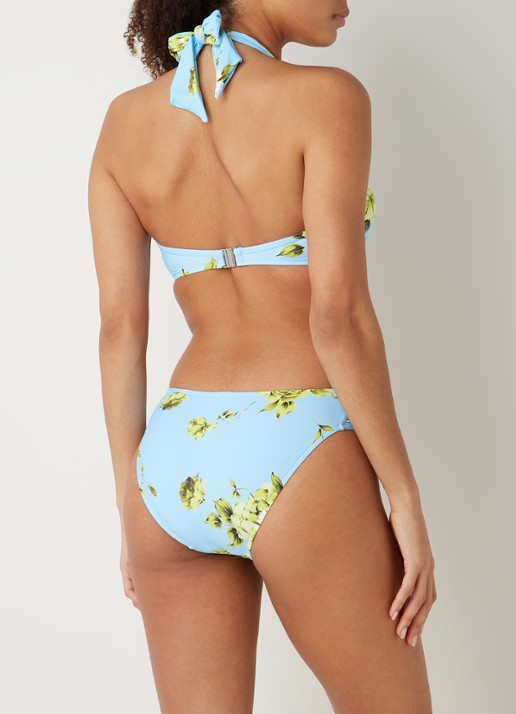 Seafolly Full Bloom voorgevormde bandeau bikinitop met bloemenprint - achterkant 3 lichtblauw