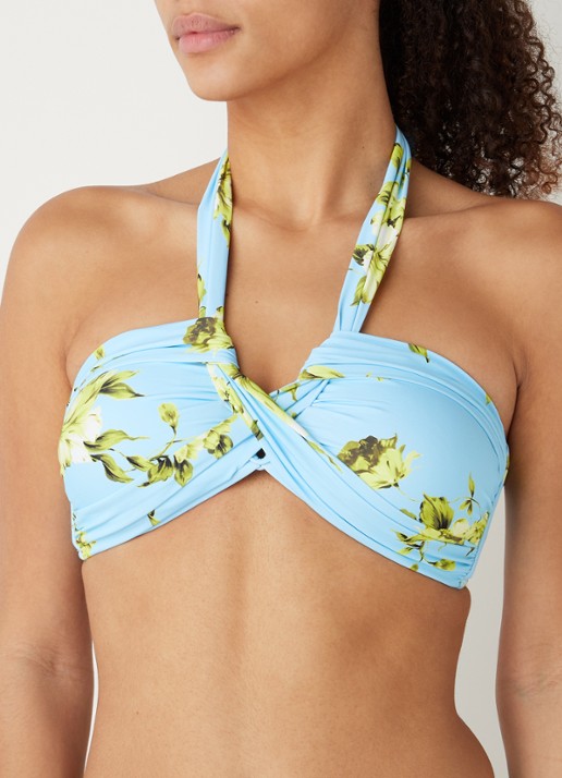 Seafolly Full Bloom voorgevormde bandeau bikinitop met bloemenprint - detail 4 lichtblauw