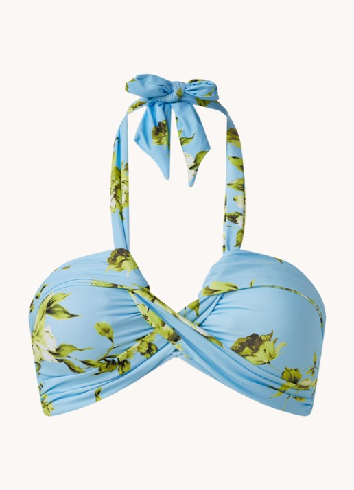 Seafolly Full Bloom voorgevormde bandeau bikinitop met bloemenprint - voorkant lichtblauw