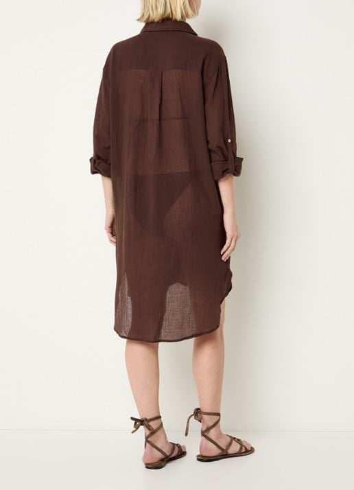 Seafolly Mini blousejurk met borstzakken - achterkant hazelnootbruin