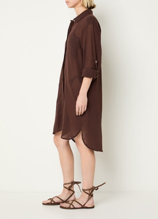 Seafolly Mini blousejurk met borstzakken - voorkant 3 hazelnootbruin