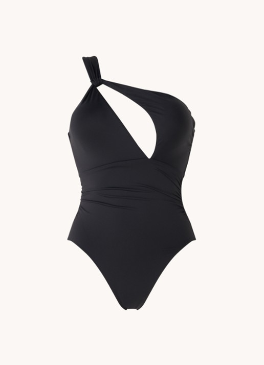 Seafolly One shoulder badpak met uitneembare vulling en cut-out detail - voorkant zwart
