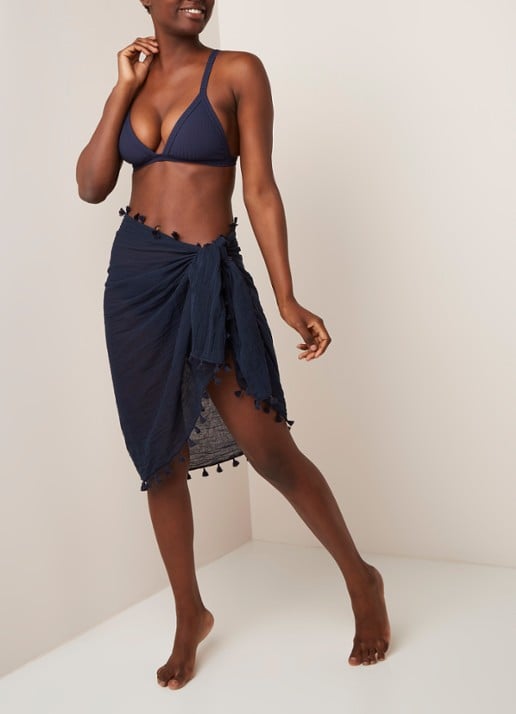 Seafolly Pareo wikkelrok met franjes - voorkant 3 blauw