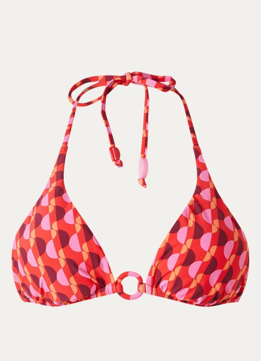 Seafolly  Reversible triangel bikinitop met print - voorkant koraalroze