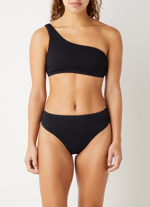 Seafolly Sea Dive high waisted brazilian bikinislip met structuur - voorkant 4 zwart