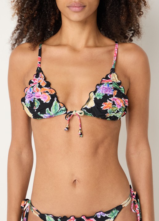 Seafolly Slide triangel bikinitop met bloemenprint - voorkant 4 zwart