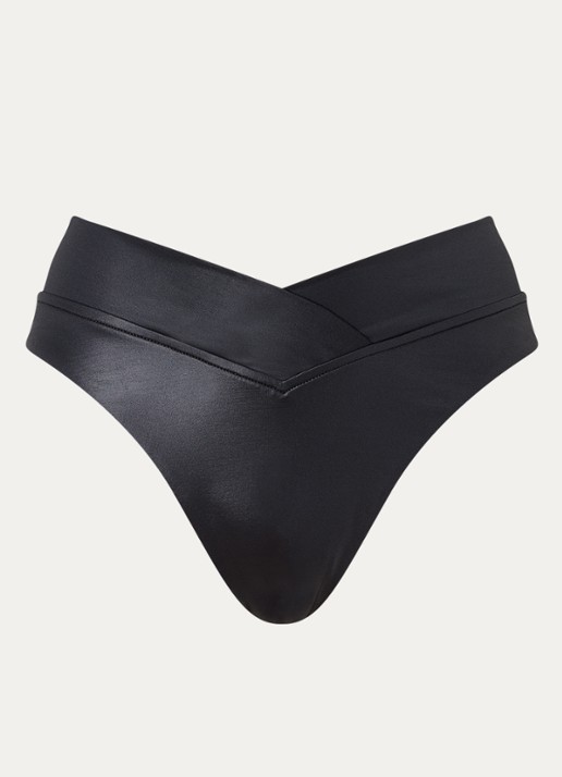 Seafolly Soleil tanga bikinislip met glanzende finish - voorkant 2 zwart