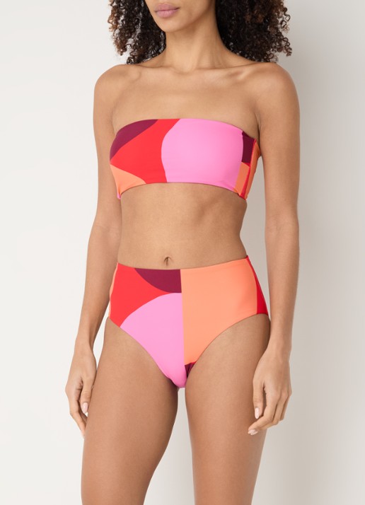 Seafolly Sorrento reversible bandeau bikinitop met print - voorkant 3 koraalroze