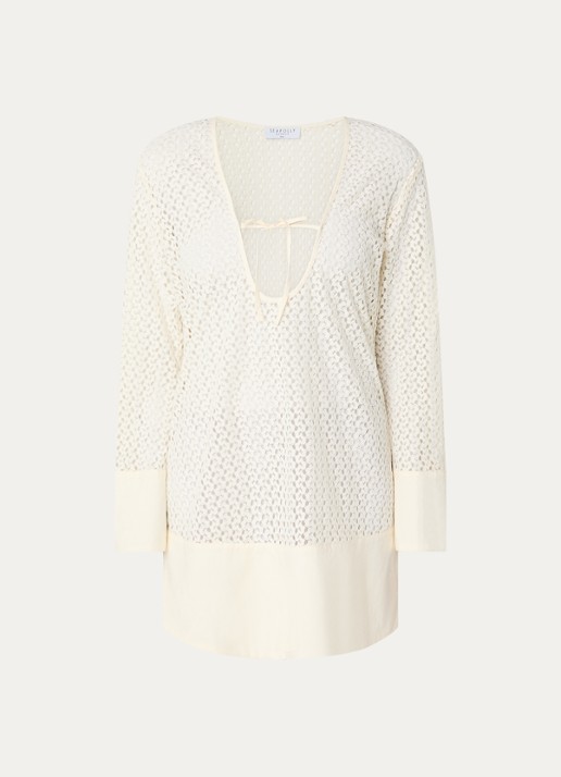 Seafolly Strandjurk met opengewerkt dessin  - voorkant 2 gebroken wit