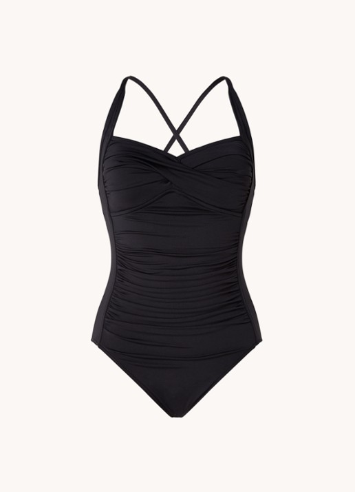 Seafolly Twist voorgevormd badpak met plooidetail - voorkant 3 zwart