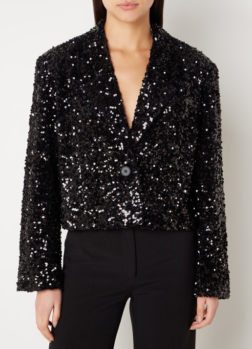 Second Female Cropped blazer met pailletten - detail zwart