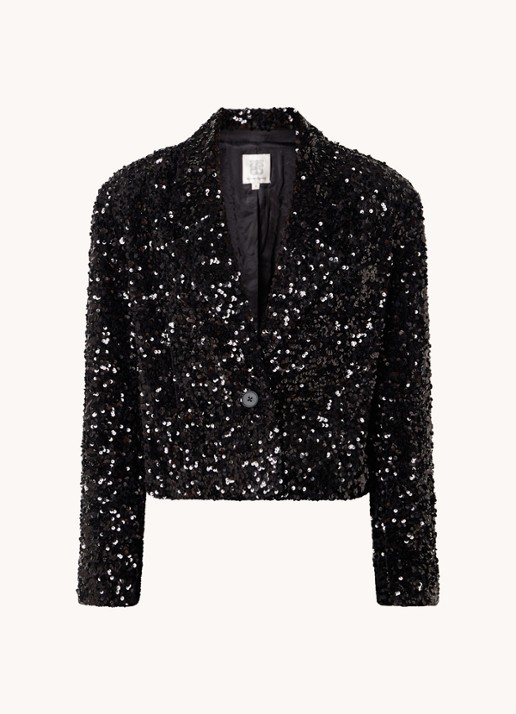 Second Female Cropped blazer met pailletten - voorkant 4 zwart