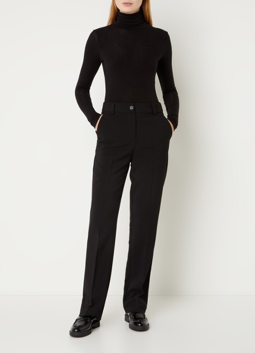 Second Female Matima longsleeve met col in merino wolblend - voorkant 3 zwart