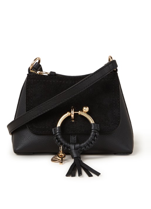 See By Chloé Joan Mini crossbodytas van leer met suède details - voorkant 3 zwart