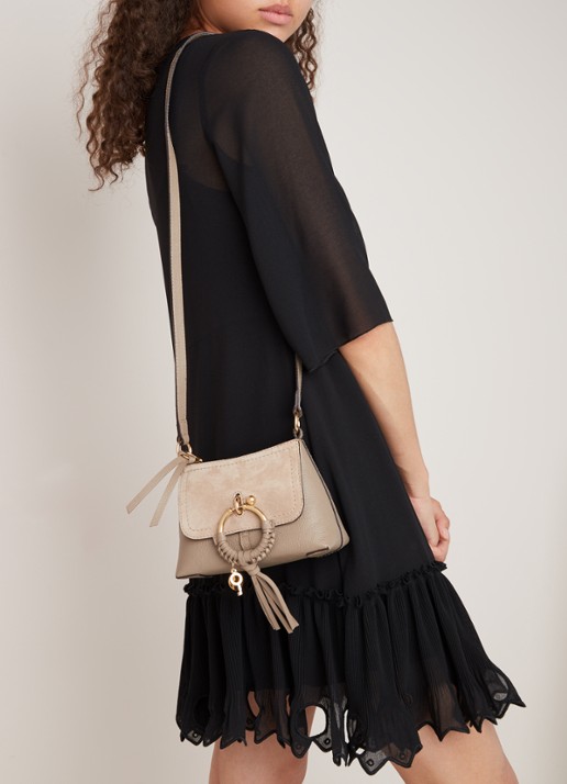 See By Chloé Joan Mini crossbodytas van leer met suède details - voorkant 4 grijs